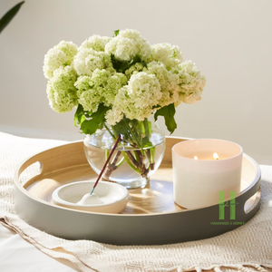 Plateau de service en bambou écologique le plus vendu en gros avec plateau rond en laque bleue avec poignée emballage OEM personnalisé Vietnam - Product Image 2