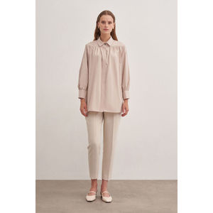 Blusa de Popelina de Algodón con Cuello con Volantes y Bordado - Corte Holgado, Estilo Formal - Product Image 1