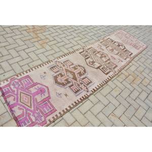 Alfombra tradicional de lana rosa marrón 2.6x9.7ft Vintage turco Patchwork patrón sala de estar alfombra látex nuevo para decoraciones del hogar - Product Image 2