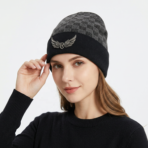 Unisex Checkered Beanie Knit Hat with Contrast Color Cuff 100% Acrylic <b>Winter</b> <b>Cap</b> Adults Casual Ski Wear ROLEIN 58-60cm - Product Image 5
