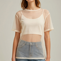 Camiseta Corta de Malla Transparente Sexy para Mujer, Camiseta Transpirable Ecológica de Verano