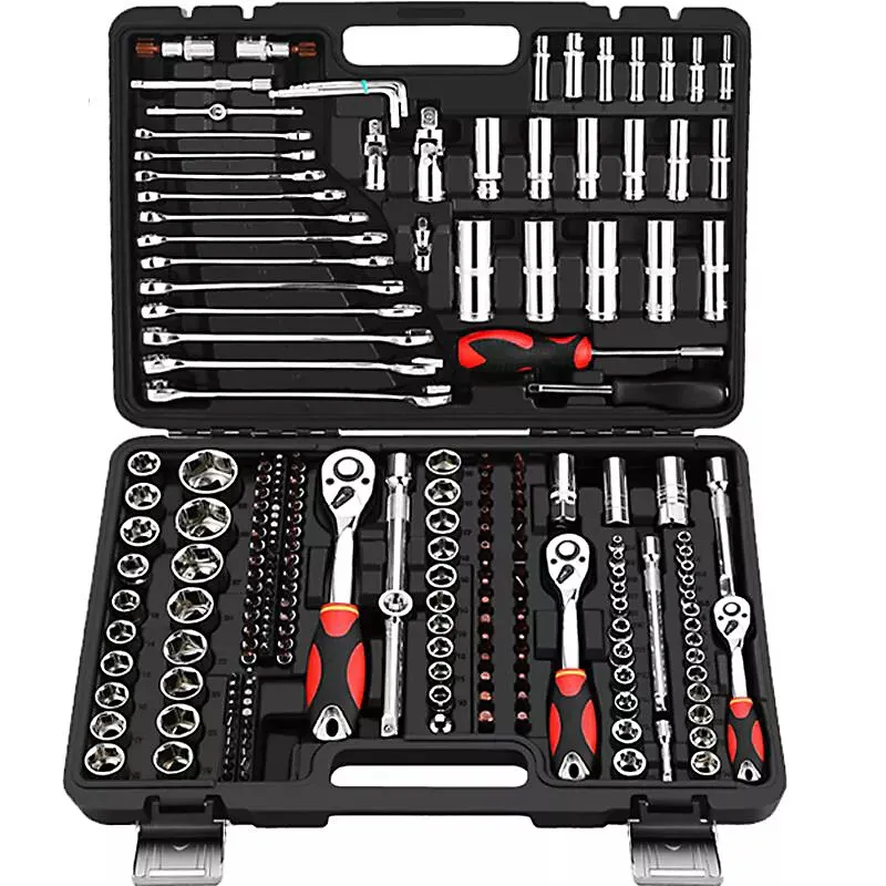 Professional 215 PCS Ratchet Spanner Socket Set 1/2" 1/4" 3/8" Tool Kit +Case