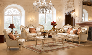 Juego de Muebles de Sala de Estar de Lujo en Madera de Teca Tallada, Estilo Clásico Marrón y Dorado, Sofá Tallado, Estilo Antiguo - Product Image 6