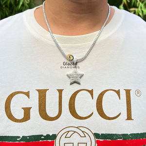 Pendentif étoile en or blanc 10kt unisexe à la mode avec diamants ronds et taille baguette cultivés en laboratoire nouveau style Hip Hop pour les fêtes - Product Image 3