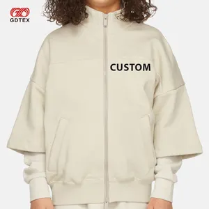 GDTEX Custom Vintage French Terry 2 Way Zipper Stand Collar Kids Beige Full Zip Half Sleeve Girl Jacket Kids Jacket