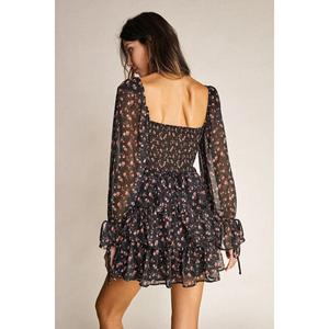 Abito floreale in Chiffon al petto con lacci a maniche lunghe con corsetto e schiena elastica