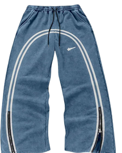 <b>Men's</b> Casual Side Stripe Sweatpants Zipper Design Jogger Pants Featuring Drawstring Waist <b>Wide</b> <b>Leg</b> <b>Trousers</b> 50% Polyester 50% - Product Image 1