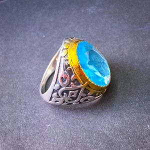 Anillo de circón de Topacio azul para hombre, piedras preciosas naturales, anillos de latón chapados en plata, anillo de piedra oxidada, venta al por mayor, joyería de cristal fino - Product Image 4