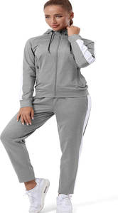 Ensemble de survêtement athlétique 2 en 1 en velours respirant pour femmes automne motif solide sweat à capuche zippé rayures Logo pantalon de survêtement à capuche tenue - Product Image 2