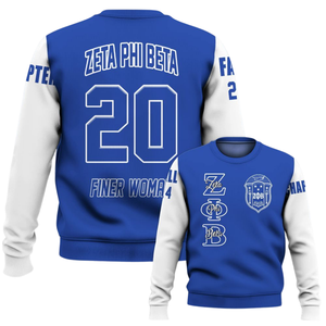 Sudadera Azul con Cuello Redondo de la Hermandad Zeta Phi Beta para Mujer, Bordado con Letras Griegas, Prenda de 1920 - Product Image 6