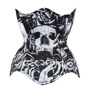 Corset en satin à baleines en acier avec impression par sublimation motif crâne - Product Image 3