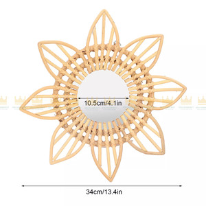 Miroir de maquillage moderne écologique Boho fabriqué à la main en rotin en forme de fleur dressing rétro décor de salle de bain design personnalisé - Product Image 2