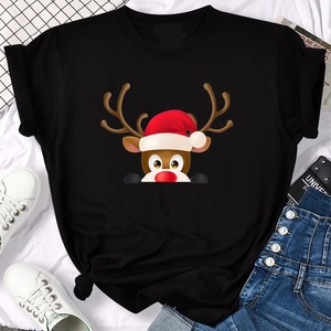 เสื้อยืดผ้าฝ้าย/ใยไผ่พิมพ์ลายต้นคริสต์มาสสำหรับเด็กผู้หญิงเสื้อยืดแขนสั้นคอกลมเปิดไหล่ - Product Image 5