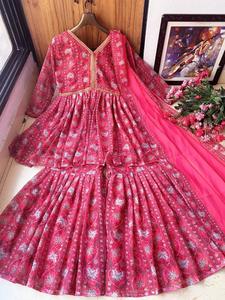 ใหม่ชุดKurti-plazzoคุณภาพดีGeorgette Topพร้อมพิมพ์สวยงามและชุดGeorgette Sharara Kurti - Product Image 5