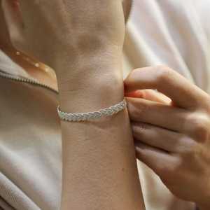 999 Sterling <b>Silver</b> Kazaz Braided <b>Bracelet</b> with Pearl Beaded Cuff Tennis <b>Bangles</b> for Gift - Product Image 1