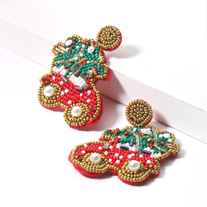 Bijoux festifs-Boucles d'oreilles en perles saisonnières pour voiture et arbre de Noël pour femmes Boucles d'oreilles en perles de rocaille pour voiture de Noël - Product Image 5