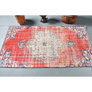 พรมขนสัตว์เย็บปะแบบวินเทจขนาด3.1x5.9ฟุตทอแบบตุรกีพรมสำหรับห้องนั่งเล่นสีแดงและสีเบจพร้อมลาเท็กซ์ด้านหลัง - Product Image 3