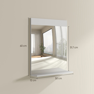 HOMCOM Modern Wall Mounted <b>Bathroom</b> Mirror with <b>Shelf</b> <b>Glass</b> MDF Vetro 50x12x60 cm White Model 834-740V00WT - Product Image 3