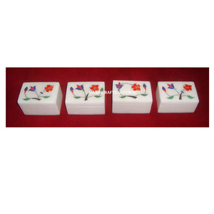 Diseño único, hecho a mano, mármol blanco, forma rectangular con incrustaciones de acabado fino, Cajas de Regalo de joyería al mejor precio más bajo - Product Image 1