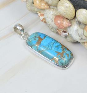 Colgante de Plata de Ley 925 con Turquesa Cobre Púrpura, Forma de Gancho, Hecho a Mano, Gema Natural, Piedra de Nacimiento de Diciembre, de Moda - Product Image 4