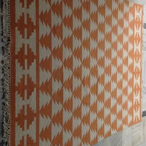 Handwoven Kilim Rug - Orange and Ivory Geometric Tribal Design Modern Flatweave Kilim Carpet - Bold Geometric Pattern - Product Image 1