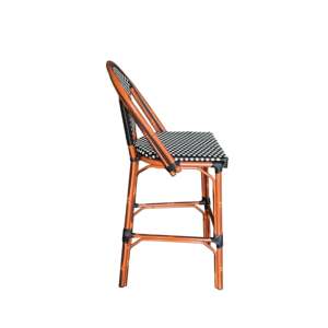 Tabouret de jardin tissé noir et blanc avec structure en faux bambou - Product Image 2
