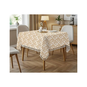 Nappe en coton biologique jaune brodée de fleurs, 280 GSM, certifiée OEKO-TEX, tissu lavable, idéale pour la table de dîner de Diwali - Product Image 6