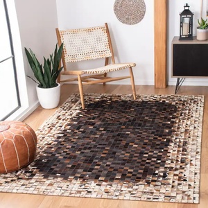 Alfombra de Cuero Genuino a Rayas, Piel de Vaca y Oveja, Apta para Mascotas, Antideslizante, de Pelo Corto para Pasillo, Sala de Estar y Dormitorio - Product Image 1