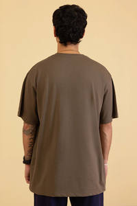 Camiseta de Cuello Redondo de Algodón Grueso para Hombre, de Lujo, Ajuste Holgado, Manga Corta, Color Marrón Sólido, Diseñada para Marcas de Ropa Privadas - Product Image 2