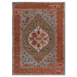 Alfombra de Lana y Viscosa Tejida a Mano Estilo Kasbah, Rectangular, con Medallón Rojo Naranja, para Pasillo, Uso Doméstico - Alfombras Jaipur Modelo Americano Tnq-637(Rmr) - Product Image 1