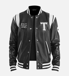 Men's High Street Winter Jacket Custom Made Varsity Design Full Leather Satin <b>Fabric</b> High Quality Embroidered Logo Best Quality - Product Image 3