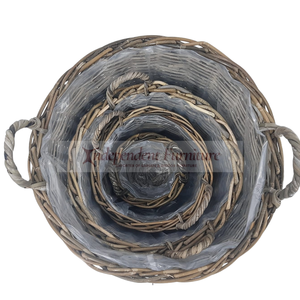 Kubo round Rattan Basket with Plastic <b>Liner</b> Minimalist Design Style for <b>Garden</b> Flower Pots Planters Planter Vases Floor Usage - Product Image 3