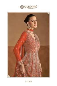 ThreadThrill Designer Brodé Traditionnel Anarkali Salwar Costume Fête De Mariage Toutes Les Saisons Flair Lourd Long Chinoon Net Choli - Product Image 3