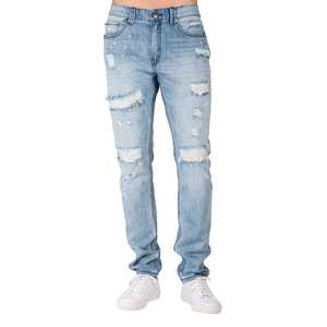 Vente en gros de jeans pantalons d'hiver streetwear, coupe droite, taille mi-haute, effet délavé, déchirés, en coton élasthanne, couleur unie, style extérieur élégant - Product Image 3