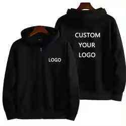 Veste d'hiver à fermeture éclair avec logo personnalisé brodé pour hommes et femmes, manteau, sweat à capuche, pull à manches longues, sweat à capuche de couleur unie - Product Image 5