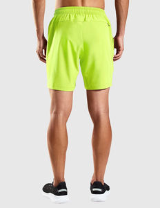 <b>Mens</b> Workout <b>Shorts</b> in Neon Green <b>with</b> Quick Dry Fabric <b>Zip</b> <b>Pockets</b> and 4 Way Stretch for Running Training and Sports - Product Image 3