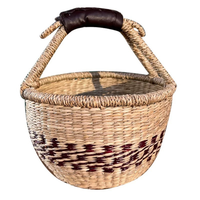 Panier de luxe rond en jonc de mer tressé à la main de Bolga, Ghana, pour rangement écologique, pique-nique et essentiels du marché
