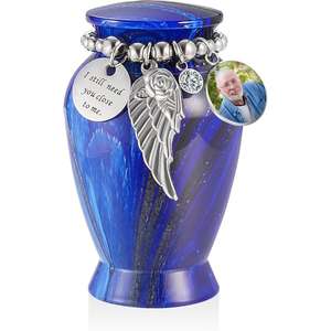 Mini urna de recuerdo en miniatura, urnas conmemorativas, diseño de esmalte de Color azul, urna para cenizas funerarias, suministros funerarios hechos a mano, Memoria - Product Image 1