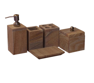 Juego de baño de madera de acacia, productos de baño, juego de accesorios, bandeja de jabón, juego de baño de forma cuadrada - Product Image 3