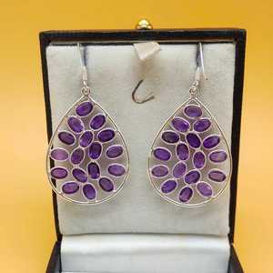925 boucles d'oreilles en argent Sterling Jumble améthyste pierre précieuse fantaisie conception de goutte à la main bijoux en argent fin diamant perle pierres principales - Product Image 2