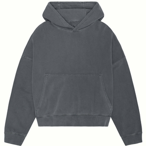 Pull à capuche gris foncé personnalisé en coton mélangé doux chaud polaire poche kangourou confortable tenue décontracté - Product Image 1
