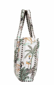 Sac fourre-tout matelassé de luxe blanc pour femmes grande capacité sac à provisions de voyage décoratif personnalisé imprimé jungle avec cordon de serrage - Product Image 3