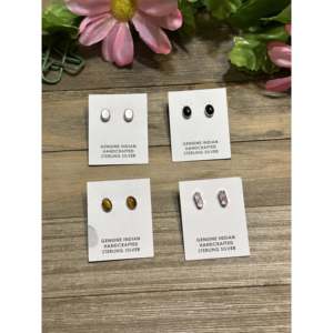 Sterling <b>Silver</b> Navajo Bezel Set Diamond <b>Stud</b> <b>Earrings</b> - Product Image 1