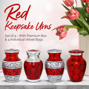 <b>Small</b> Red Urns for Human Ashes - Keepsake Urns Set of 4 with Premium <b>Box</b> & Bags - Mini Cremations Urns for Ashes - Honor Your - Product Image 2