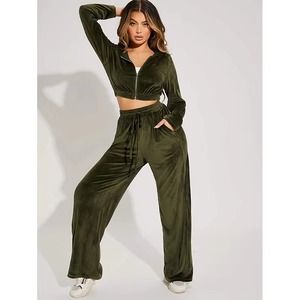 À la mode Y2k Style velours survêtement Logo personnalisé femmes culture veste pantalon évasé vêtements de sport velours survêtement Jogging costume - Product Image 5