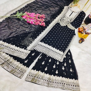 El último traje Sharara de trabajo con bordado de Georgette de diseñador de Fab Zone - Product Image 1