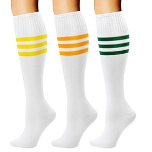 Chaussettes de sport blanches mi-hautes à rayures pour le basketball, le football, le volley-ball, vêtements de sport, design tricoté respirant, taille adulte - Product Image 1