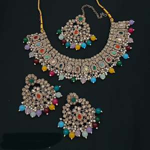 Ensemble de collier ras du cou en cristal autrichien plaqué or de qualité supérieure bijoux ethniques glamour pour les mariées, les festivals et les célébrations - Product Image 2