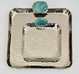 Plateau à café en acier inoxydable décoratif minimaliste nordique Décoration de la maison Hôtel Décoration de mariage Plateau de service argenté avec poignée en coquille de nacre - Product Image 6