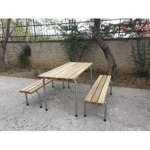 Mesa de Picnic Exterior Independiente de Aluminio con Bancos de 145 cm - Product Image 3